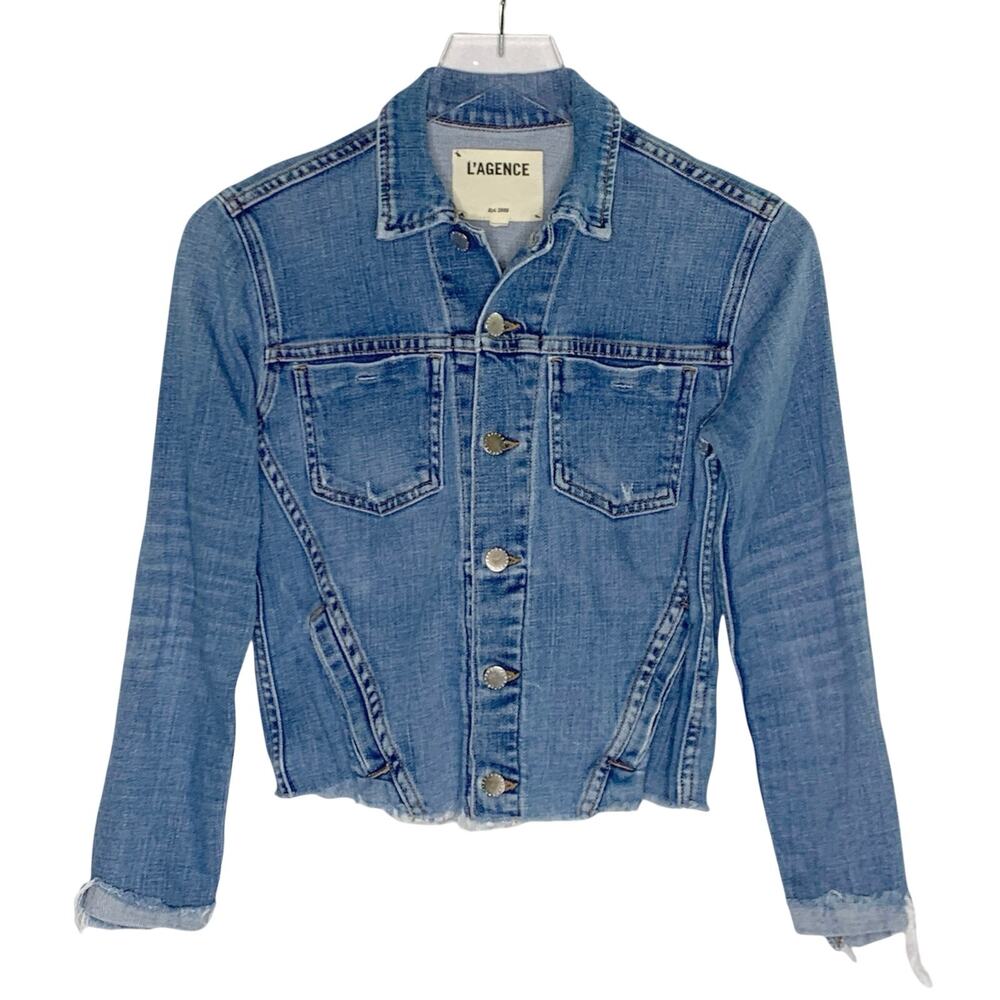 L'Agence Janelle Jean Jacket XS/T Slim Fit Denim Raw Hem Essential Western